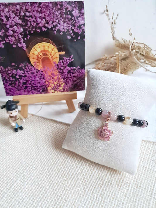 Bracelet N Seoul Tower (엔 서울타워) avec sa breloque fleur de cerisier en argent 925