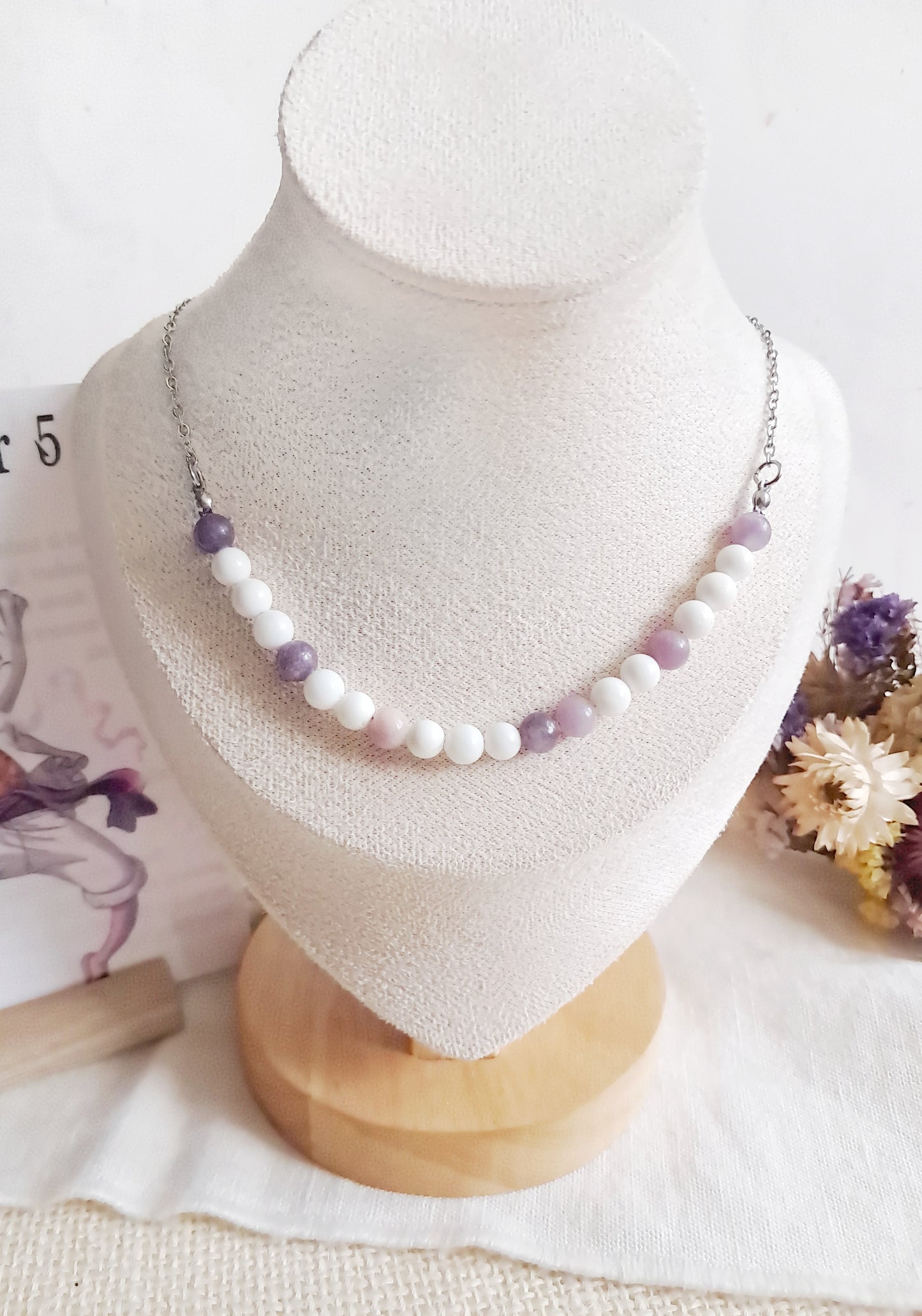 Collier Luffy Gear 5 en acier inoxydable et pierres naturelles