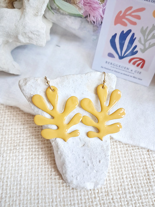 Boucles d'oreilles algues jaunes inspiration Matisse