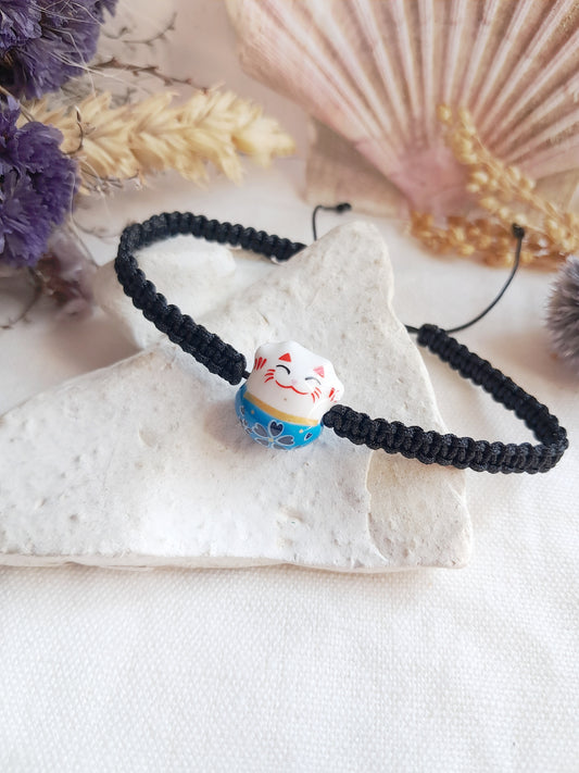 Bracelet chat de la chance tissage shamballa