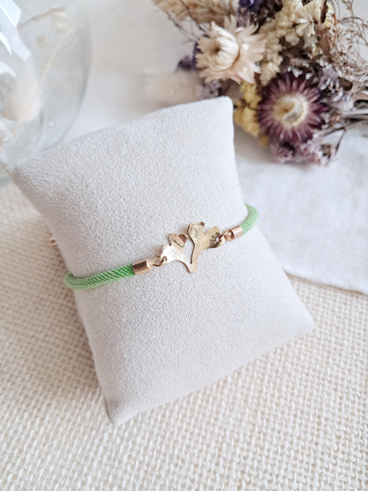 Bracelet ajustable feuilles de ginkgo en laiton 