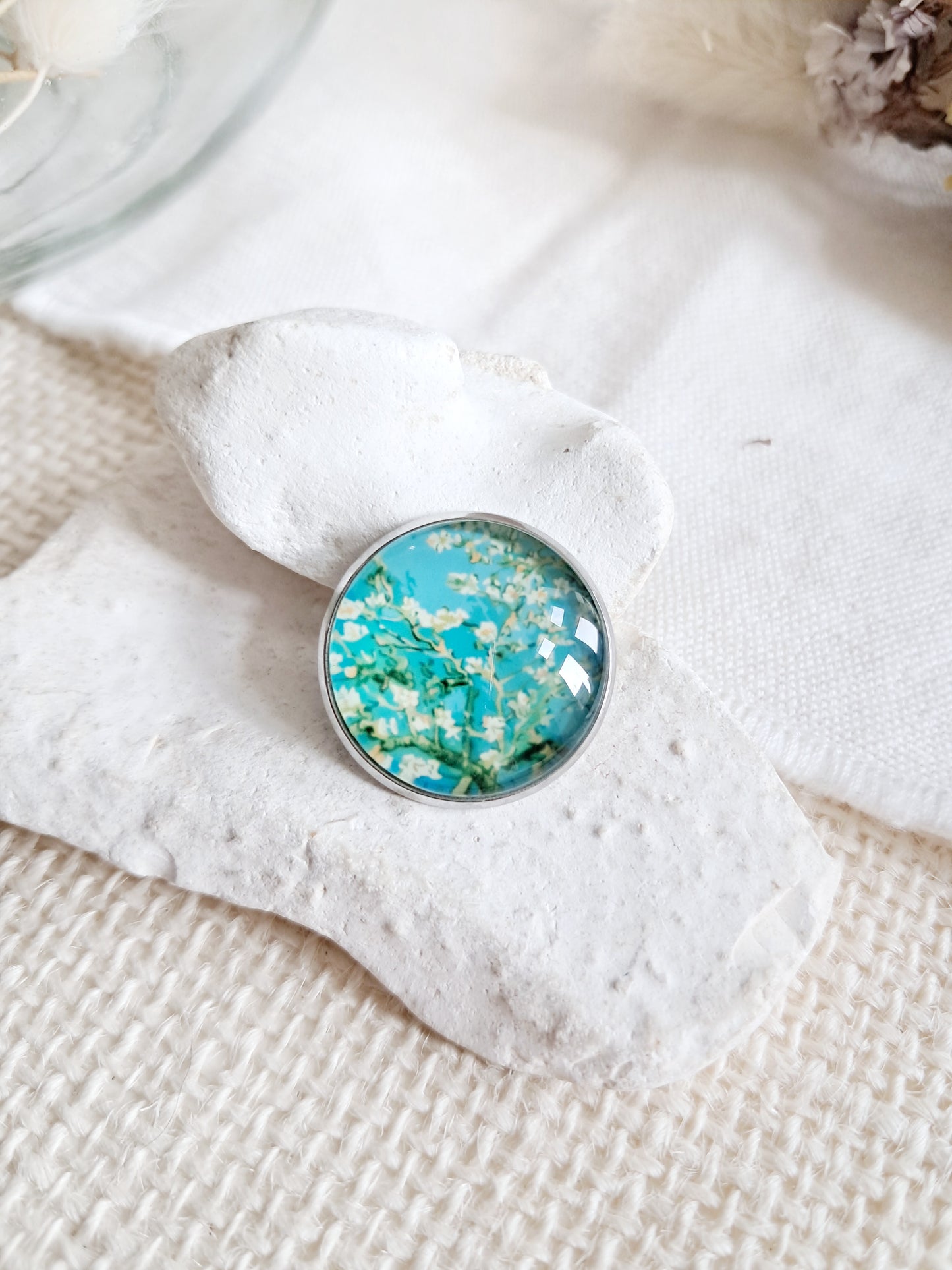Broche cabochon "Amandier en fleurs" de Van Gogh