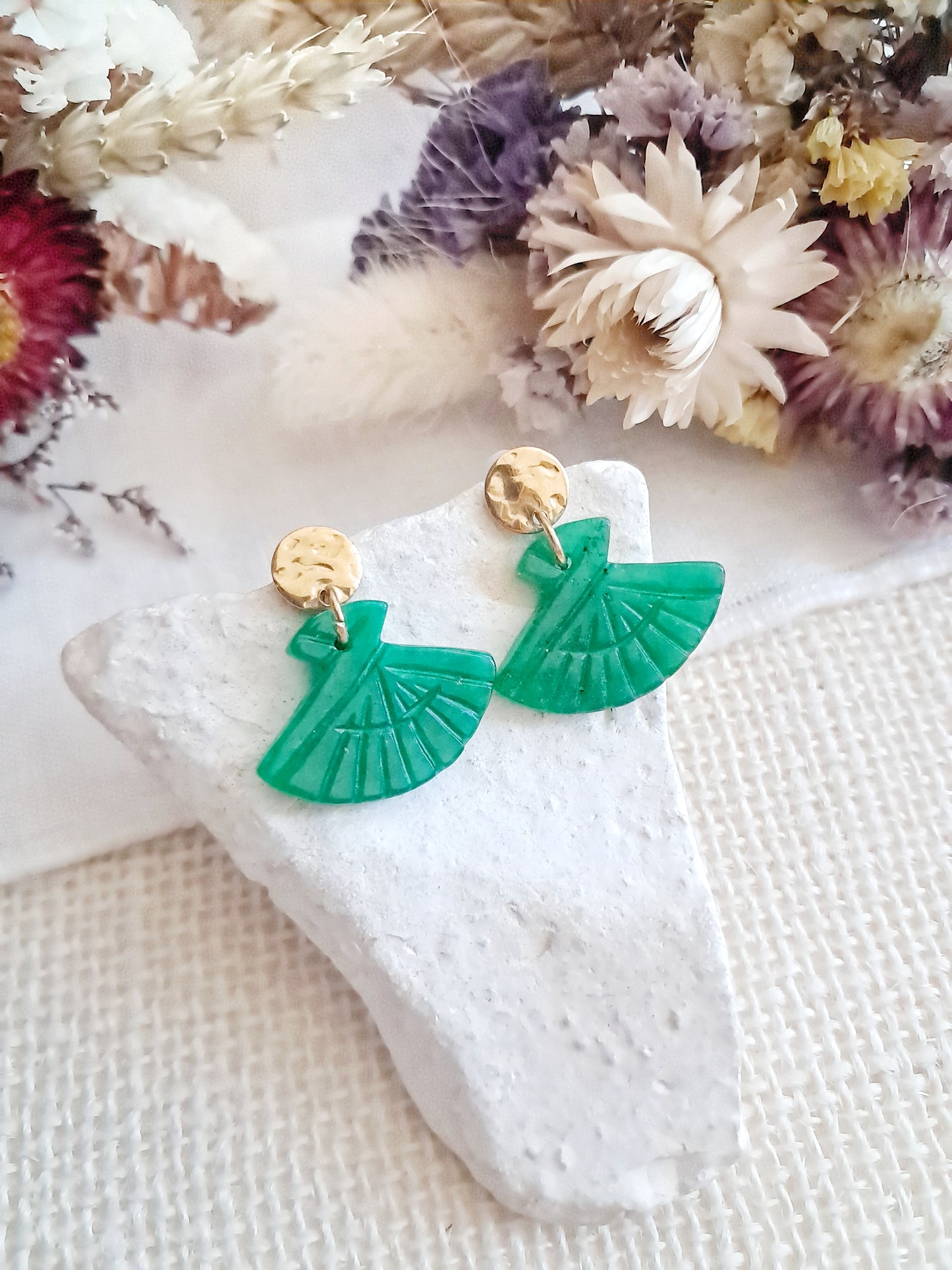 Boucles d'oreilles éventails en jade