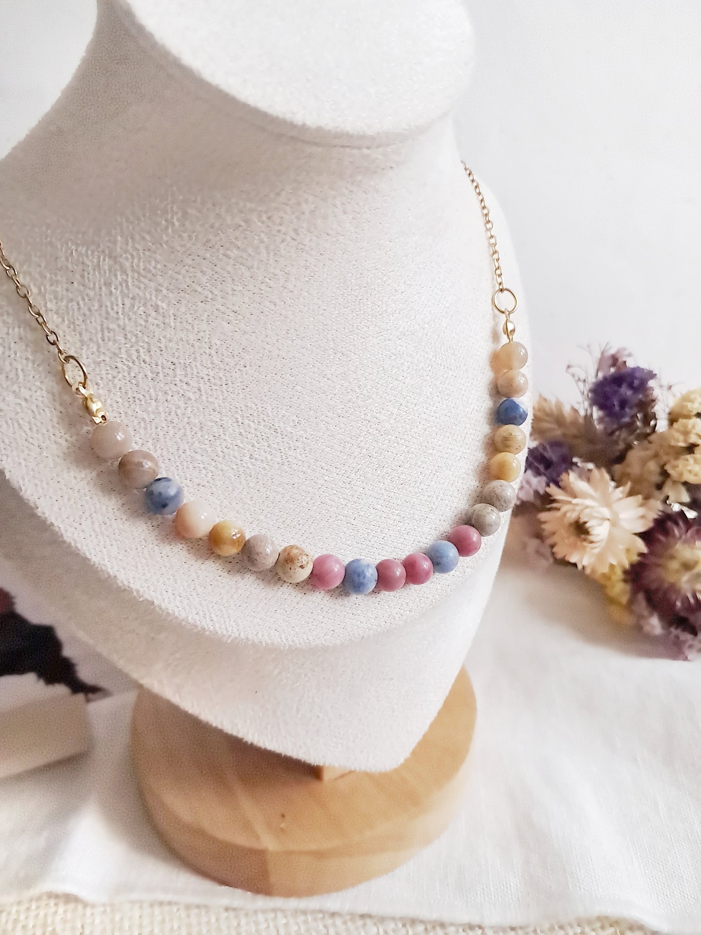 Collier Inosuke Hashibira en acier inoxydable et pierres naturelles