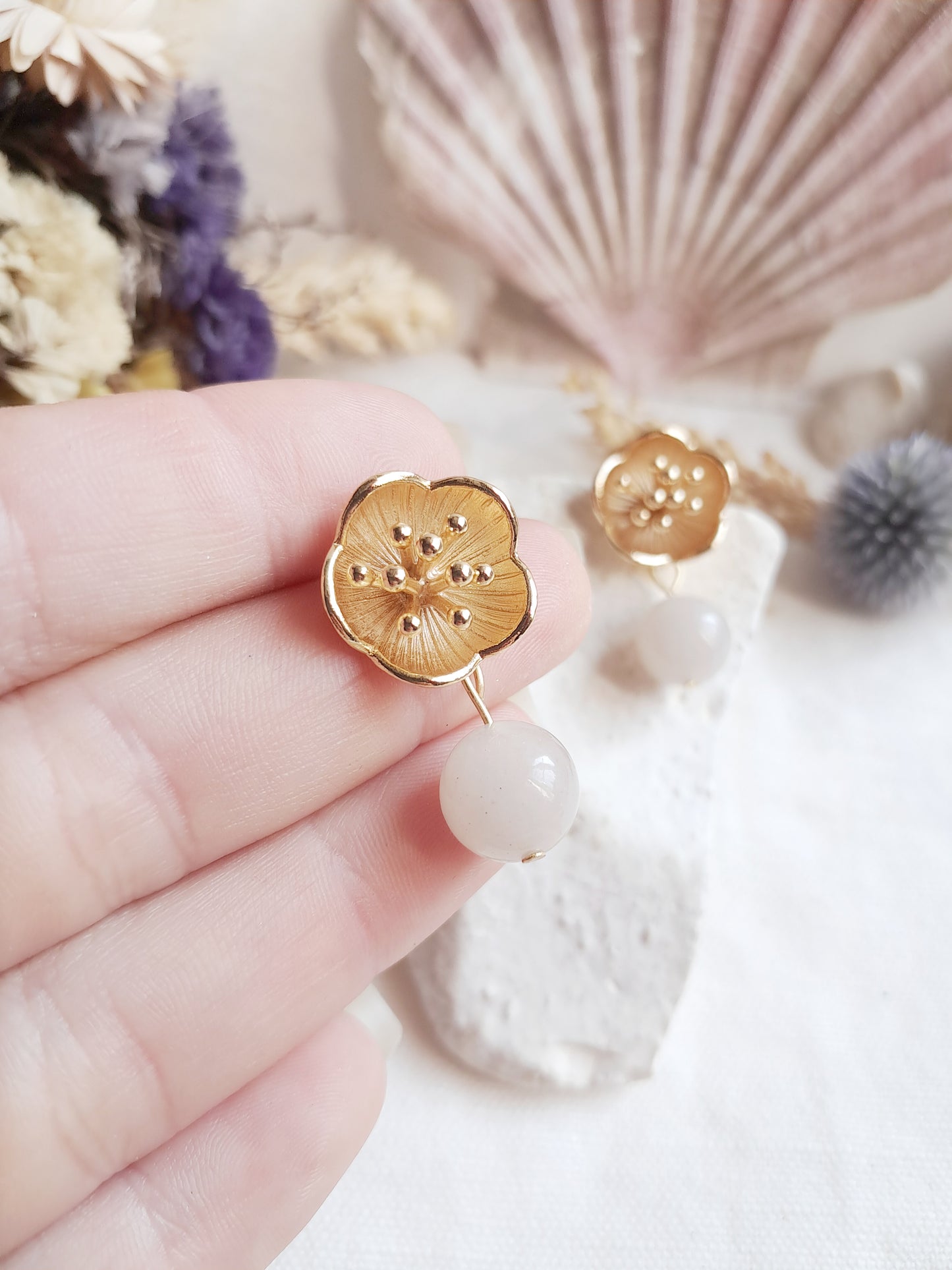 Boucles d'oreilles Sakura et quartz