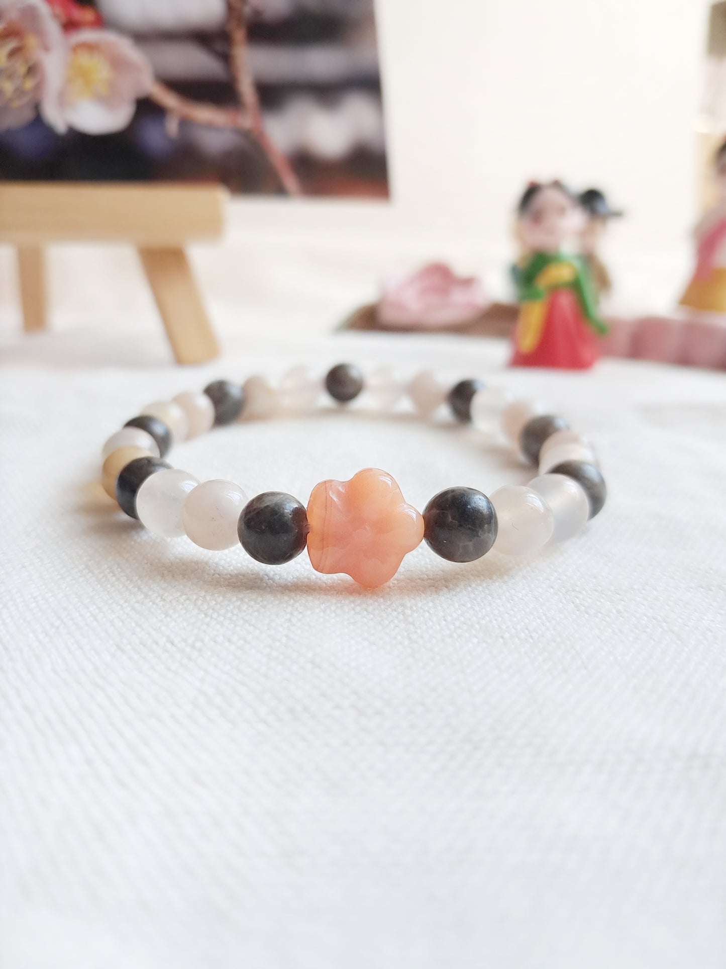 Bracelet les fleurs de cerisier (벚꽃) en spectrolite et agate