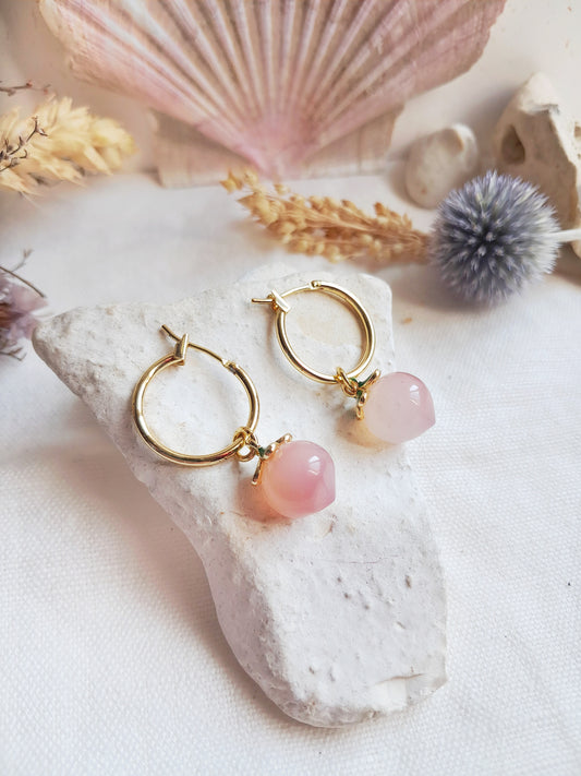 Boucles d'oreilles créoles pêches en agate sel