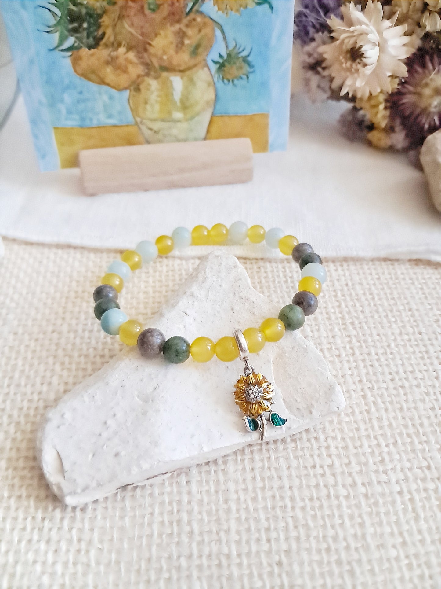 Bracelet avec breloque en argent 925  inspiré des "Tournesols" de Vincent Van Gogh