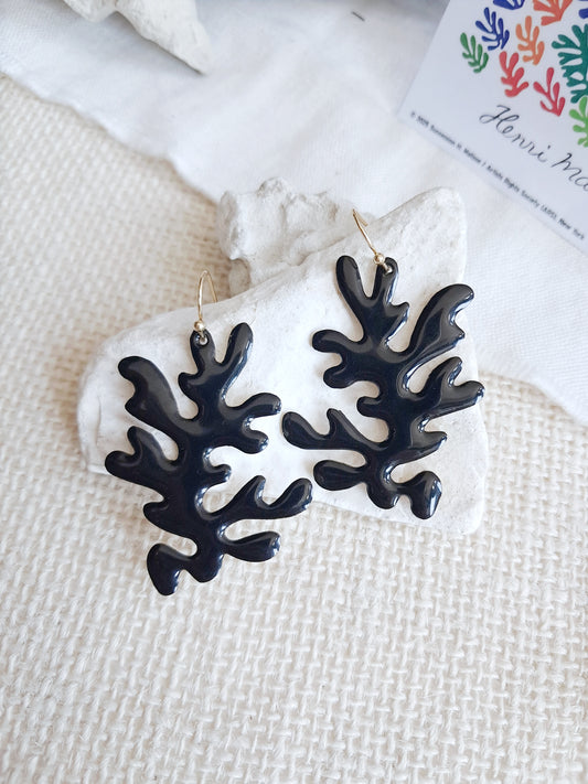 Boucles d'oreilles algues corail noir inspiration Matisse