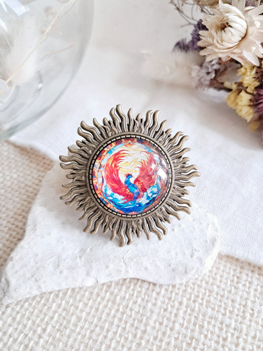 Broche cabochon oiseau Phoenix