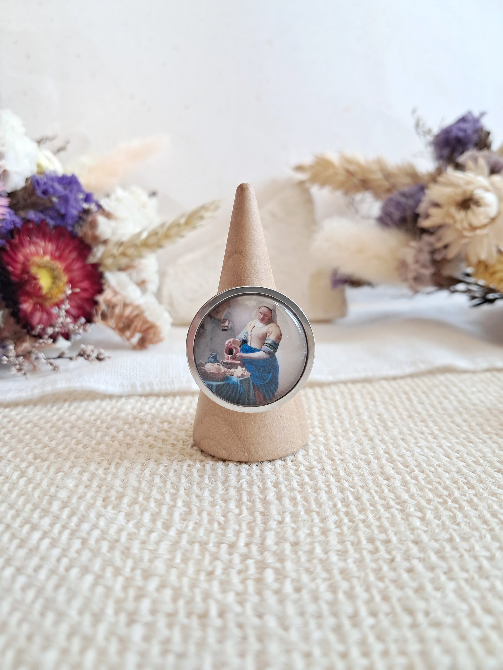 Bague ajustable La Laitière de Vermeer en acier inoxydable