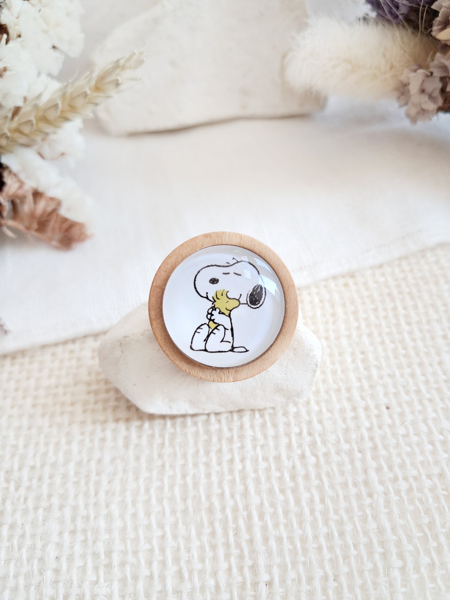 Broche cabochon Snoopy et Woodstock 