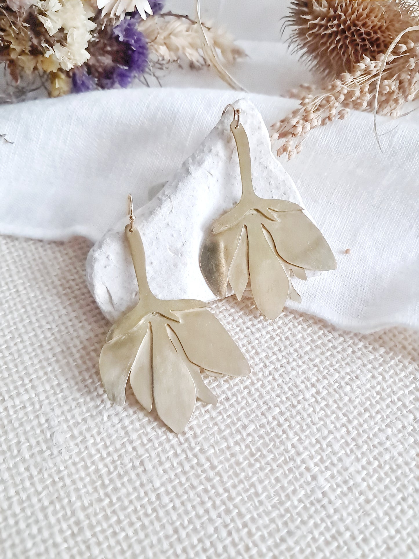 Boucles d'oreilles fleurs en laiton