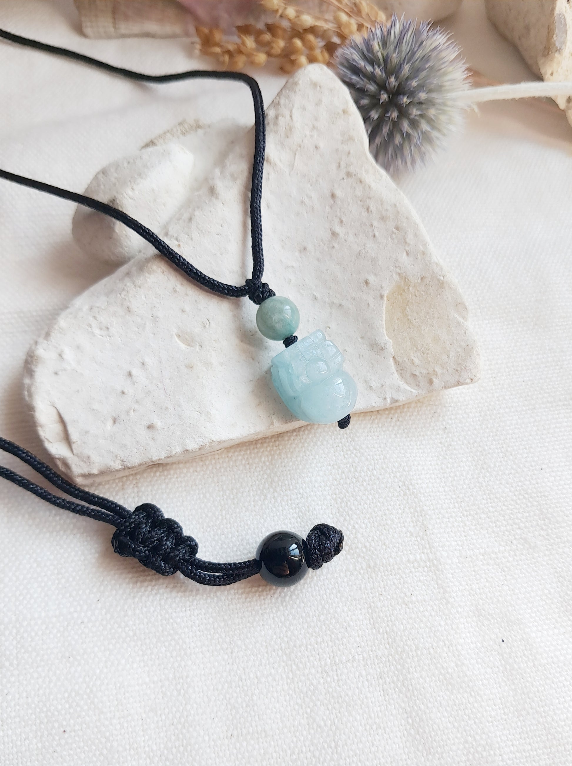 Collier pixiu en aigue-marine