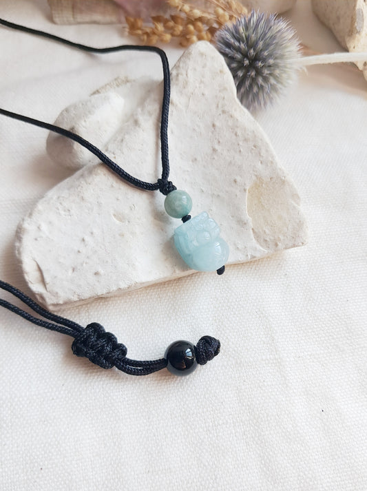 Collier pixiu en aigue-marine