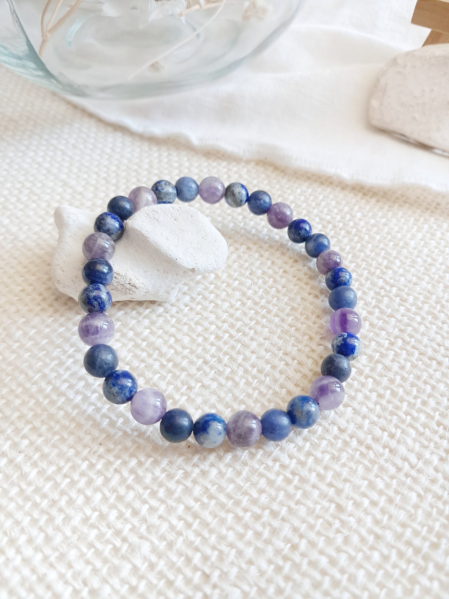 Bracelet lithothérapie "Confiance en soi" en améthyste, lapis-lazuli, sodalite