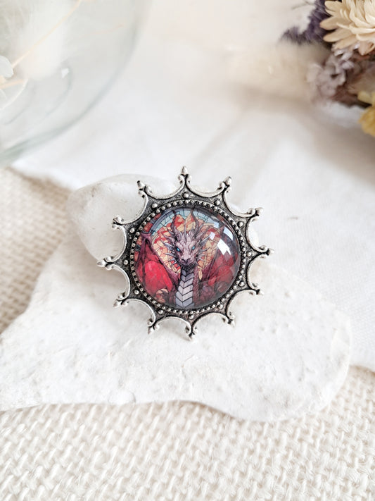 Broche dragon rouge style gothique médiéval