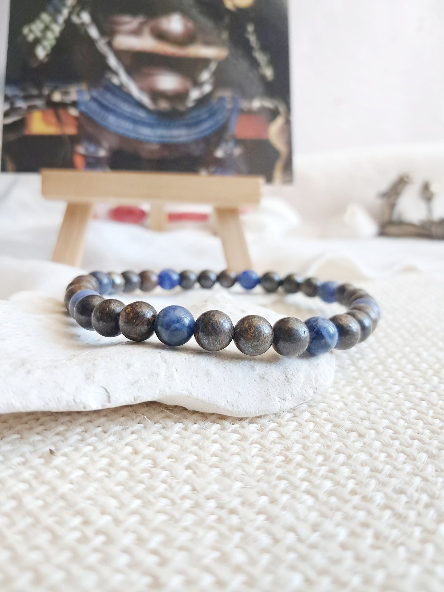 Bracelet inspiré d'un casque de Samouraï bronzite et sodalite