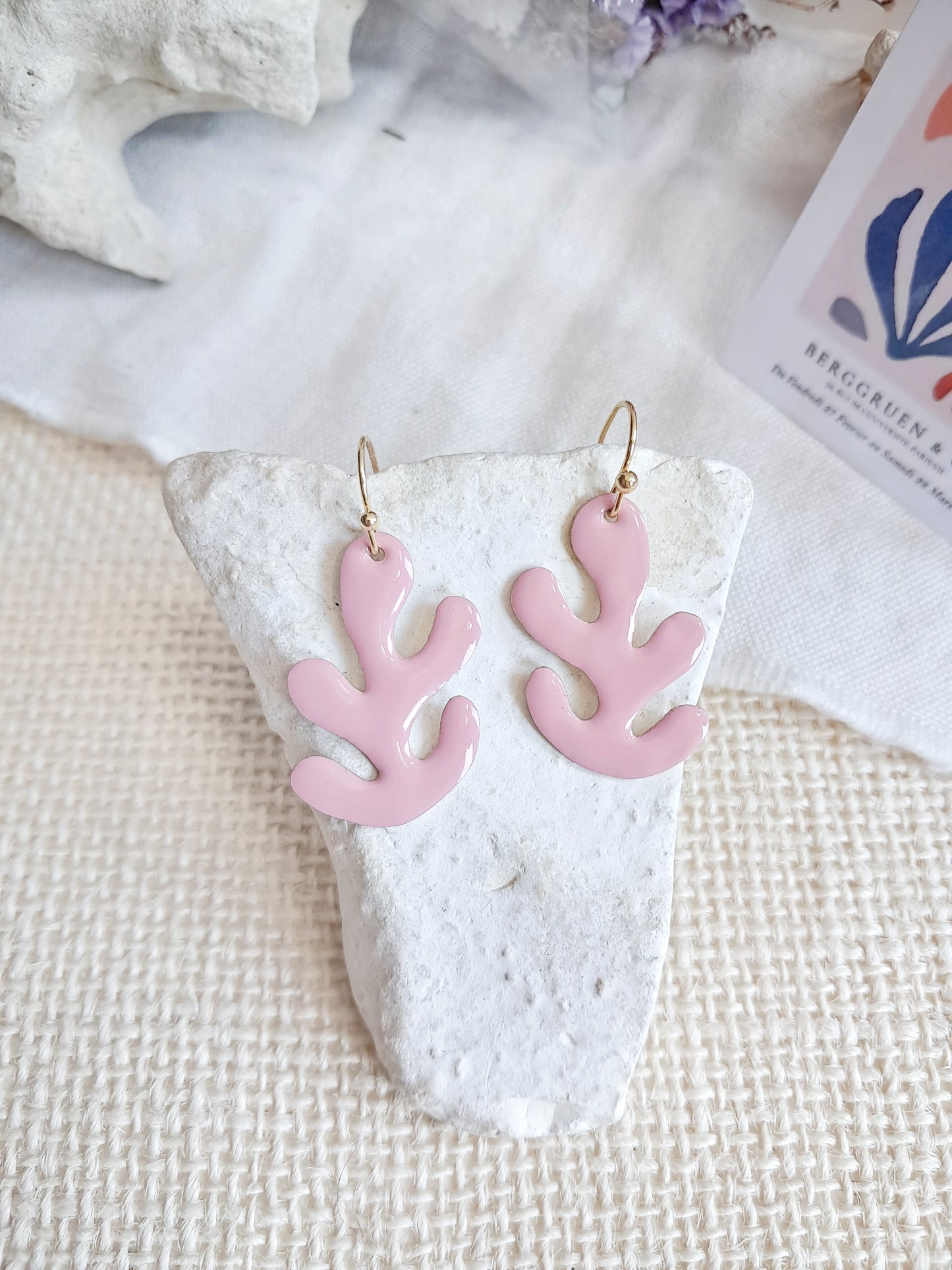 Boucles d'oreilles algues roses inspiration Matisse
