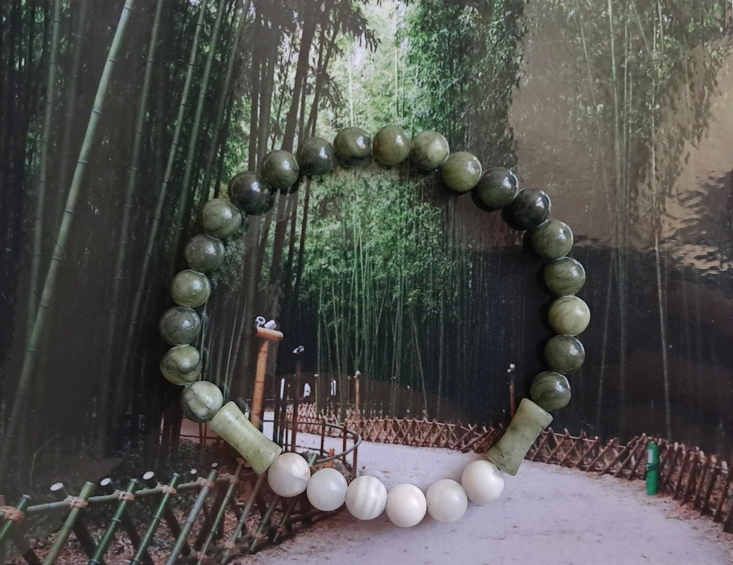 Bracelet Bambou (대나무) en jade et agate