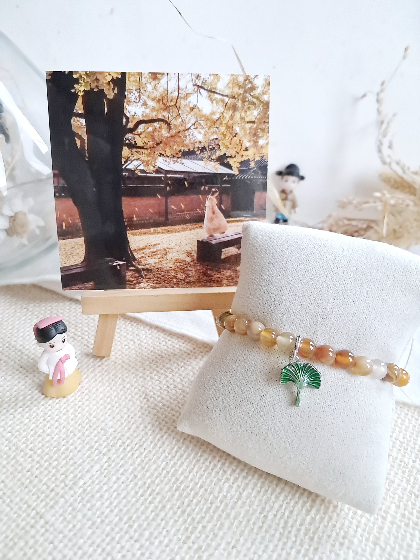 Bracelet ginkgo (은행나무) avec sa breloque en argent 925