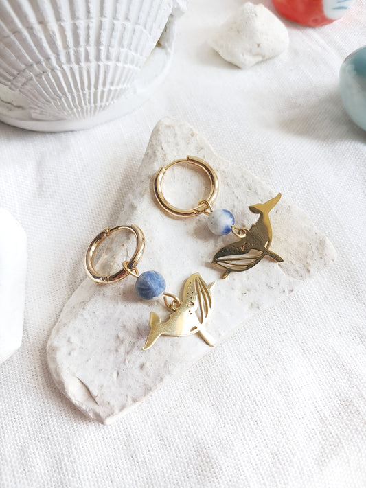 Boucles d'oreilles créoles baleines et sodalite