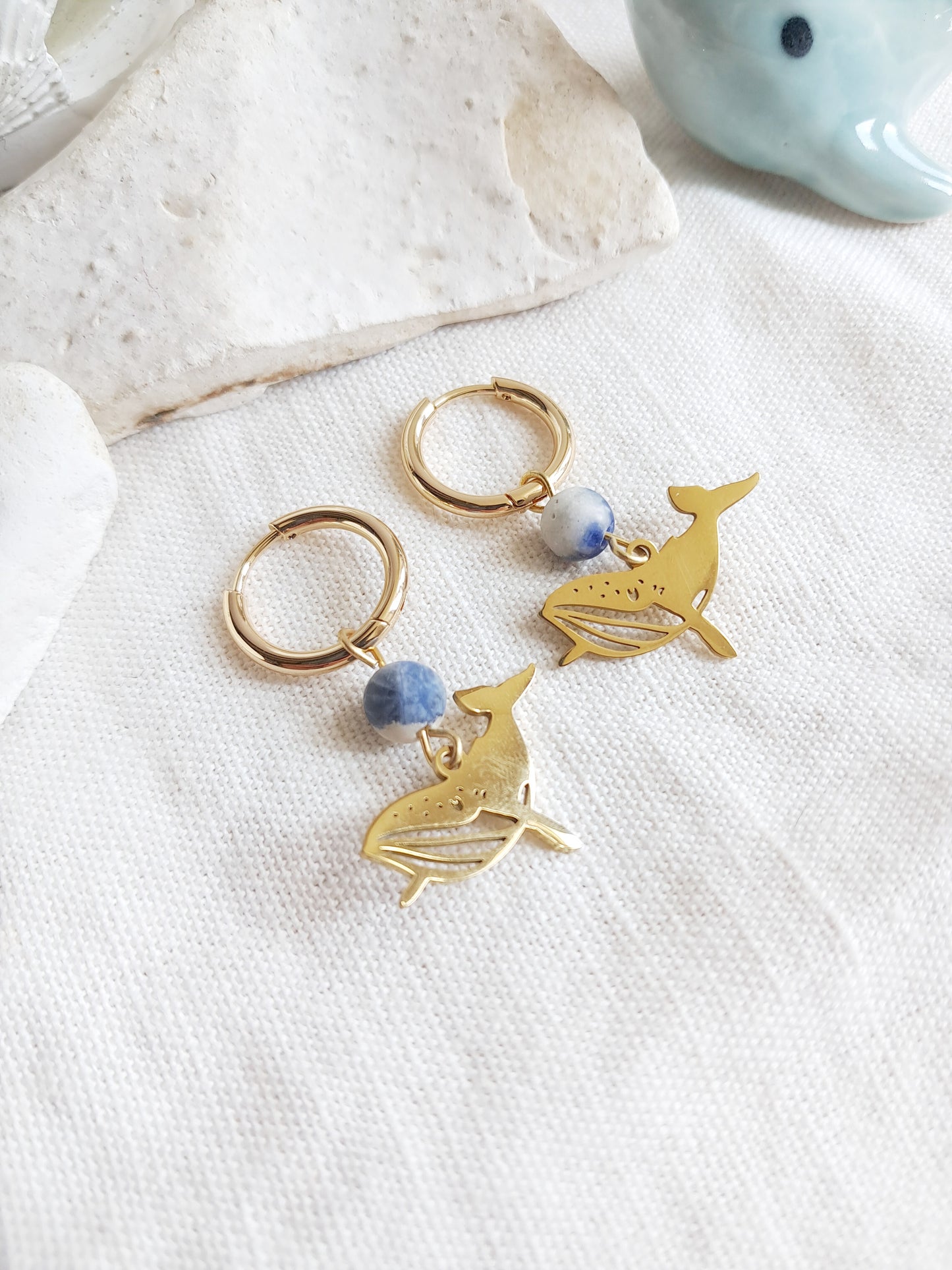 Boucles d'oreilles créoles baleines et sodalite
