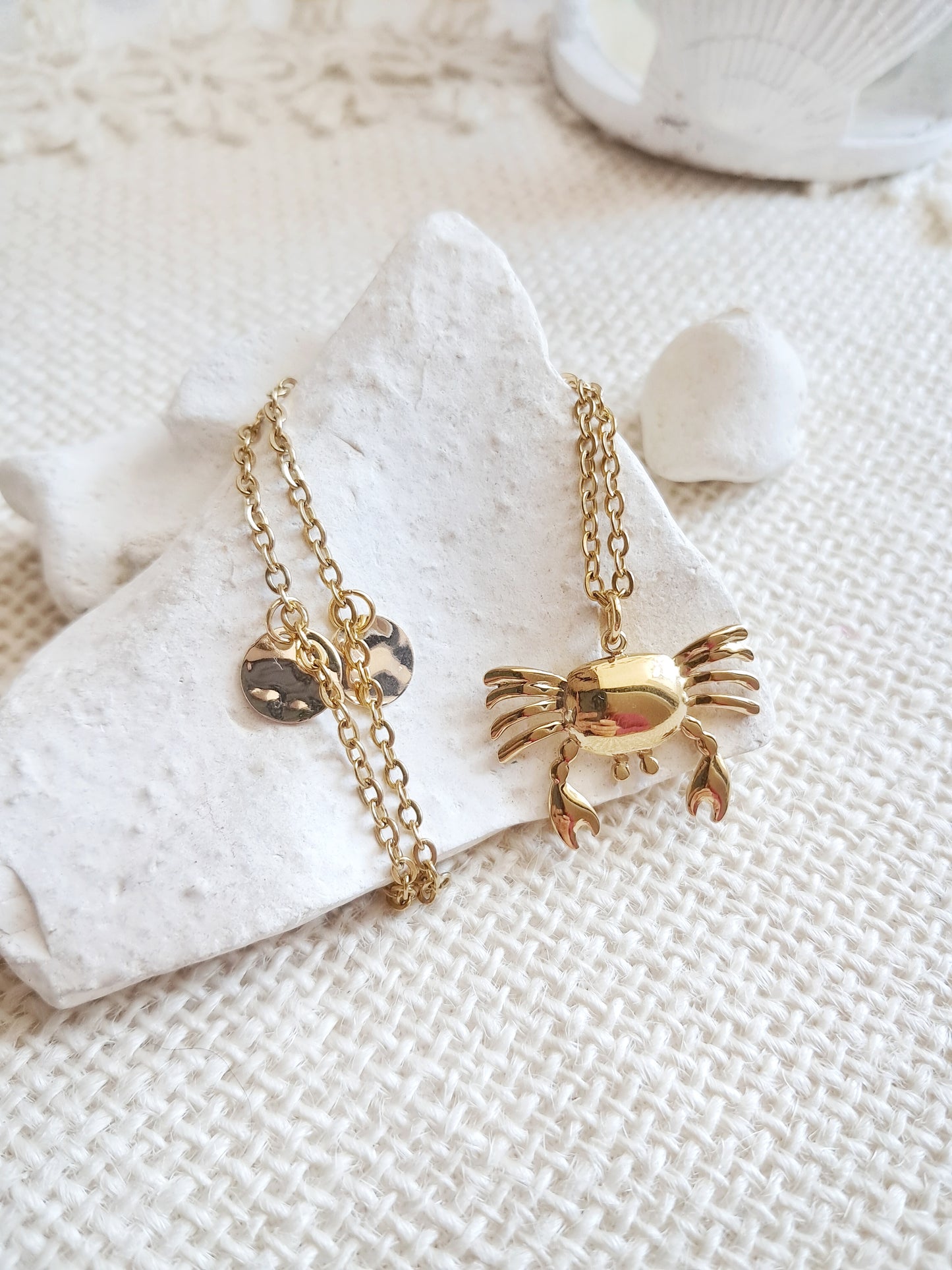 Collier crabe en acier inoxydable doré