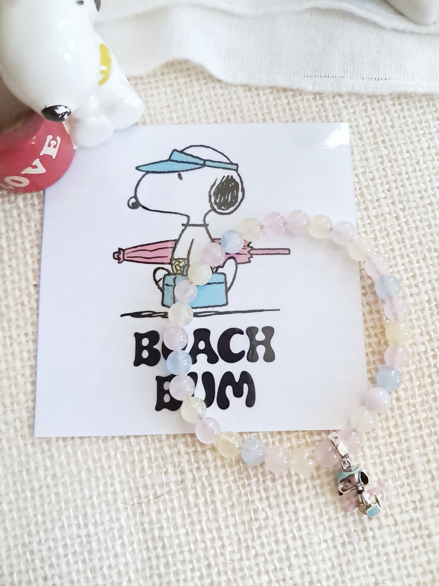 Bracelet Snoopy à la plage avec sa breloque en argent 925