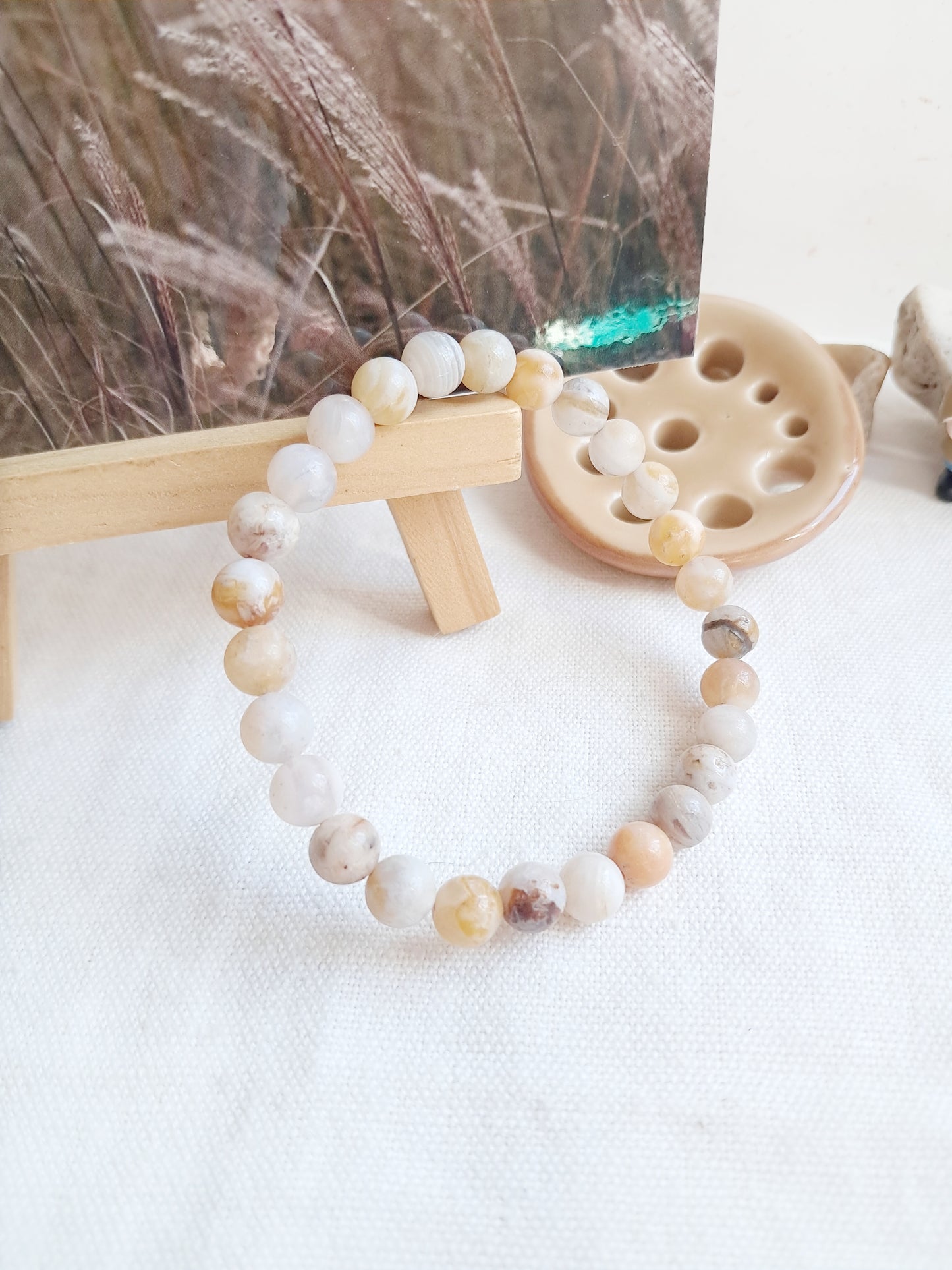 Bracelet l’herbe argentée en agate bambou