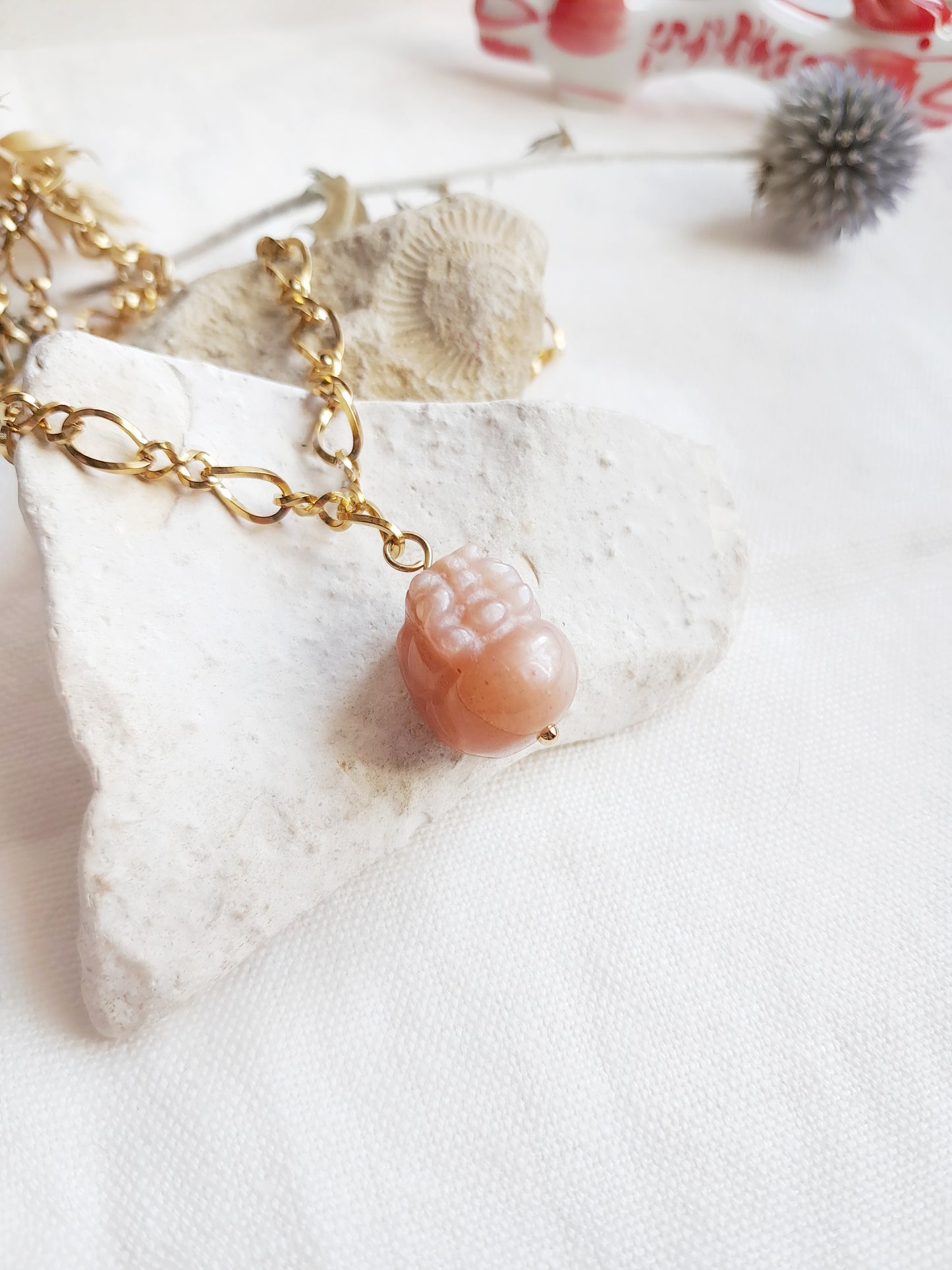 Collier pixiu en pierre du soleil et en acier inoxydable doré