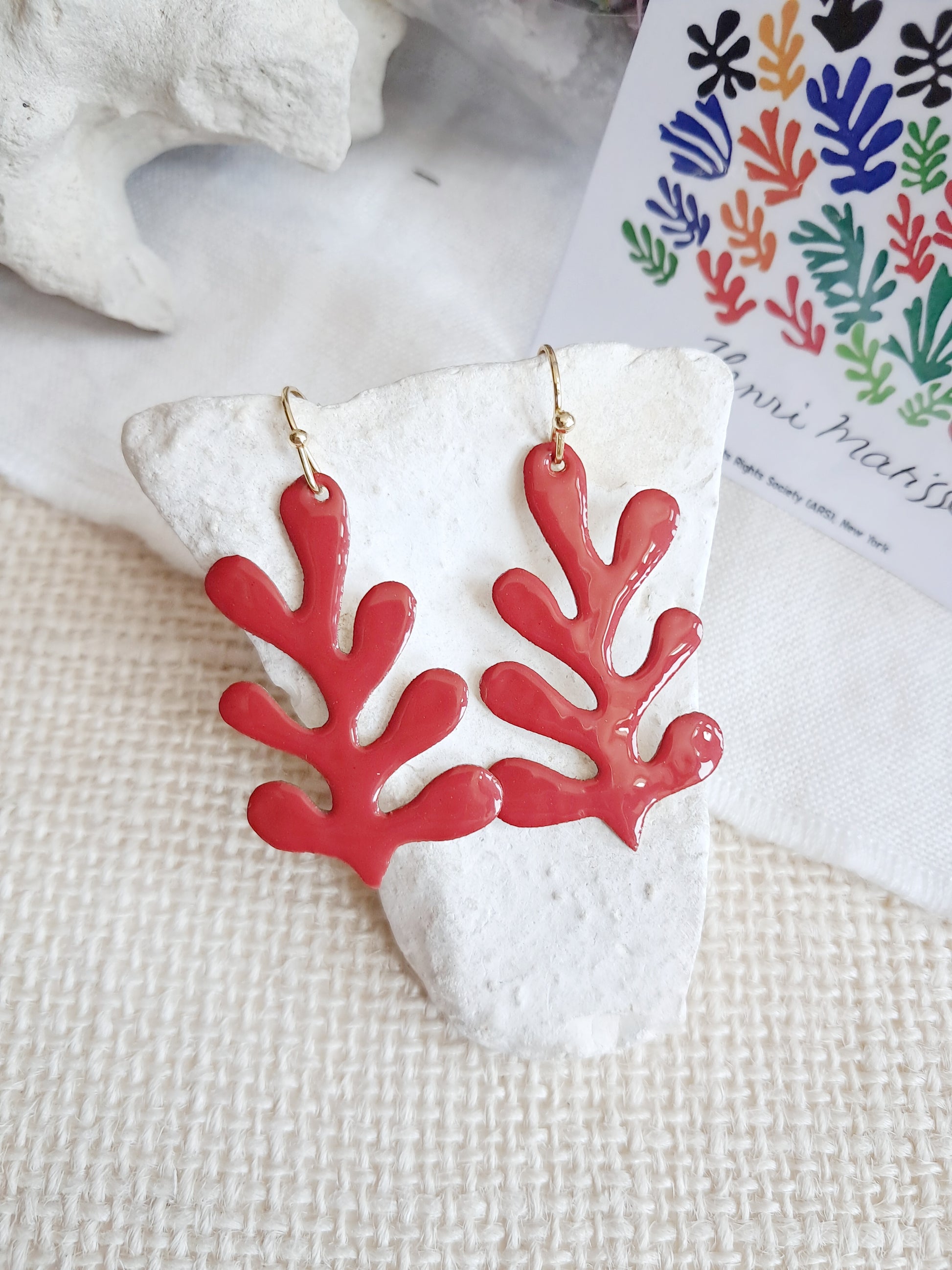 Boucles d'oreilles algues rouges inspiration Matisse