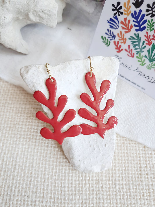 Boucles d'oreilles algues rouges inspiration Matisse