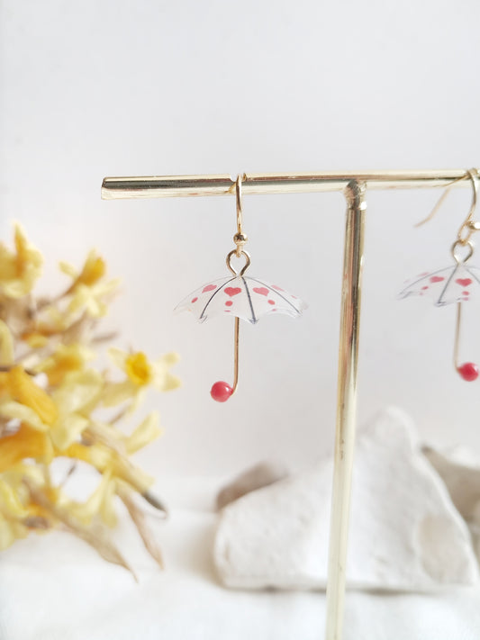 Boucles d'oreilles parapluies à cœurs rouges 