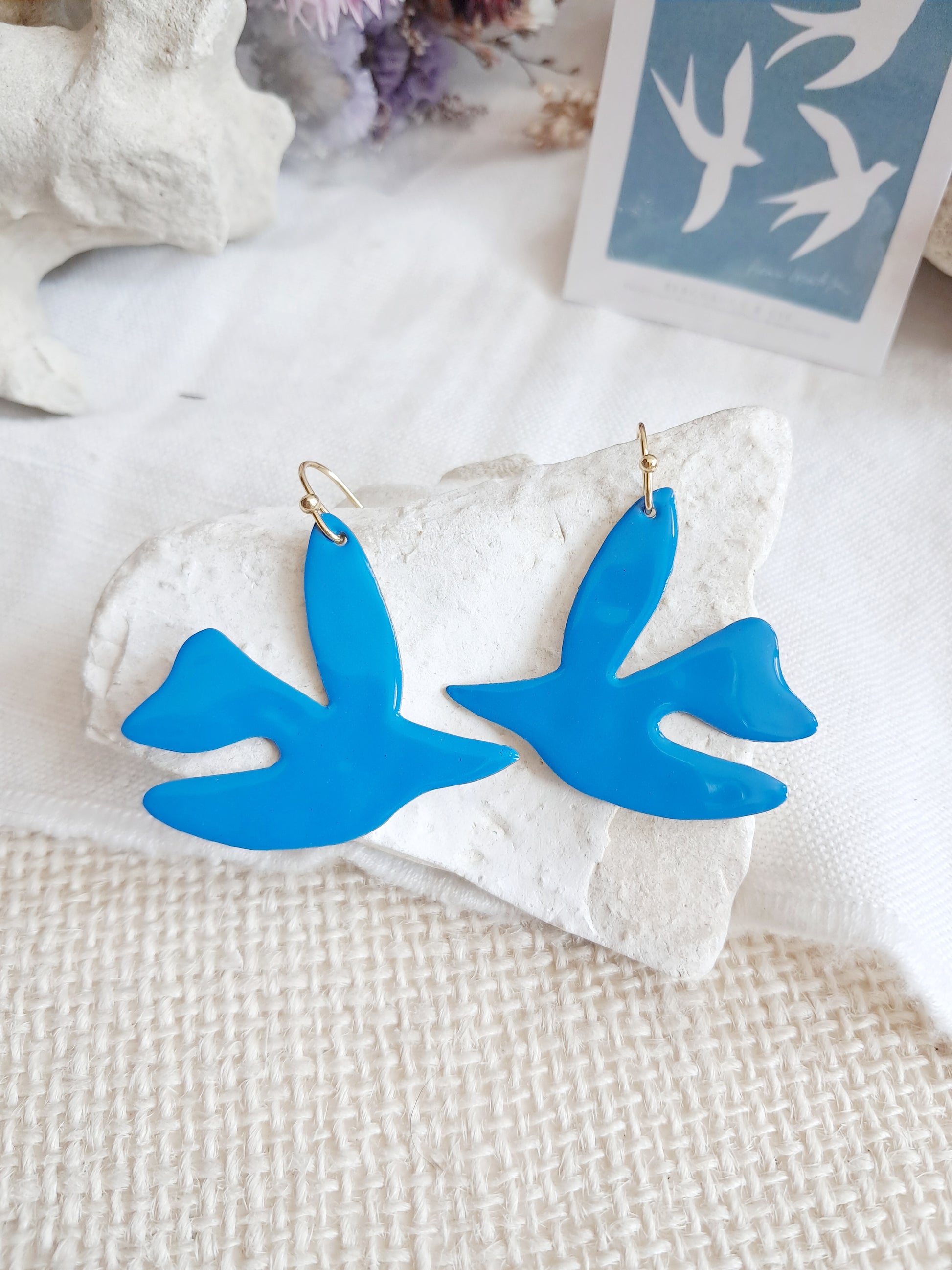 Boucles d'oreilles oiseaux bleus inspiration Matisse