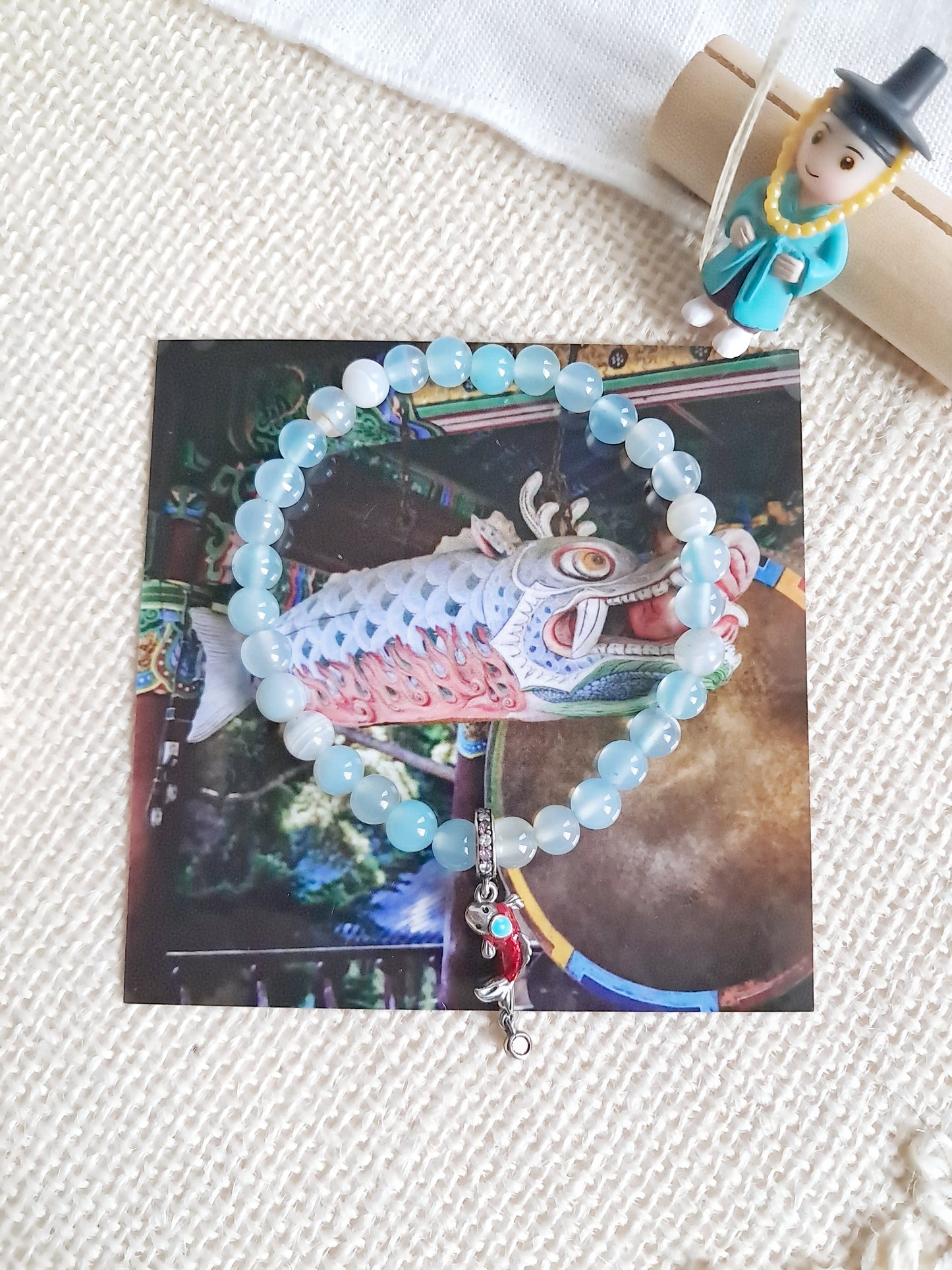 Bracelet du Gong du temple de Bomunsa (보문사) avec sa breloque poisson en argent 925