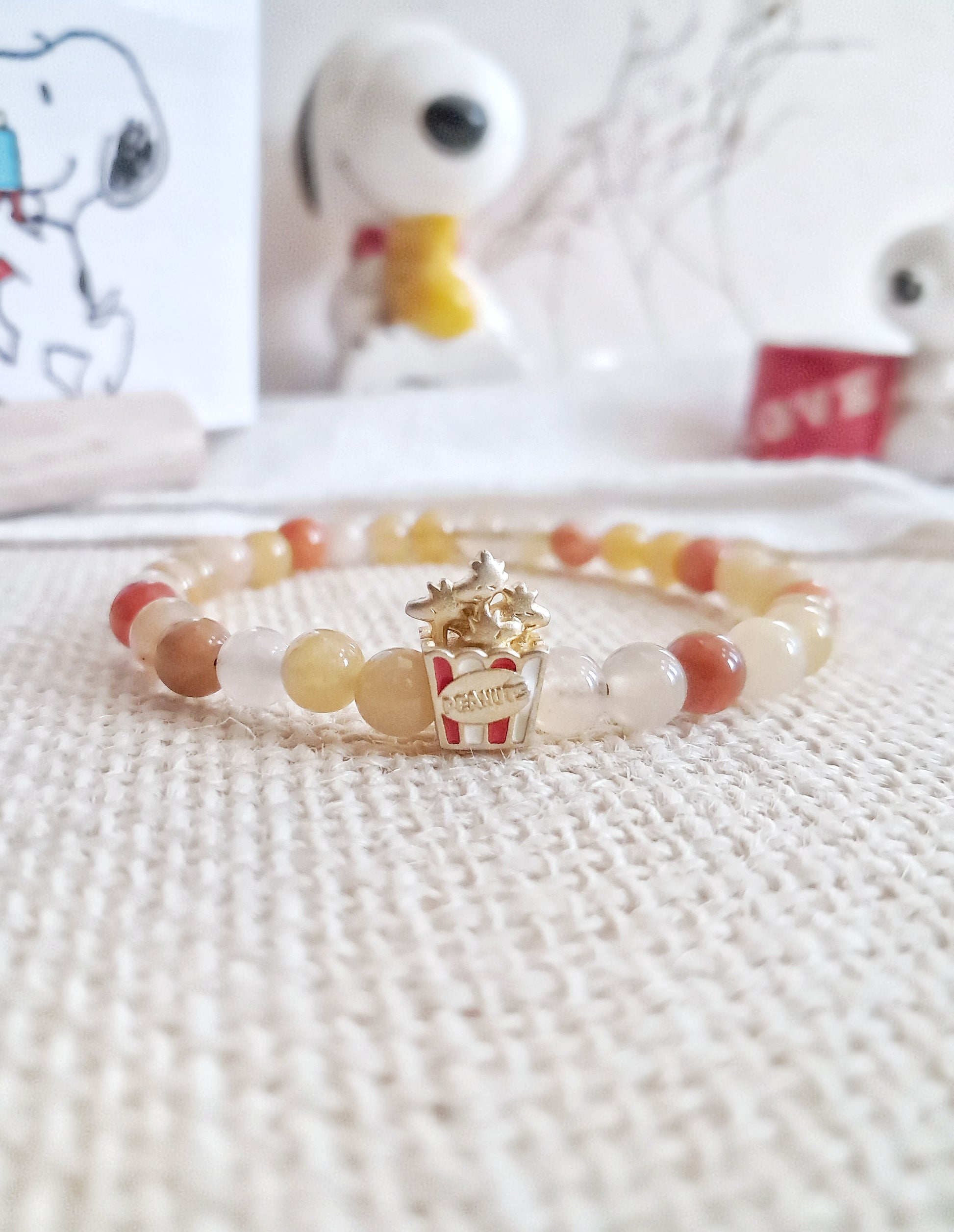 Bracelet pop corn Woodstock avec sa breloque en argent 925