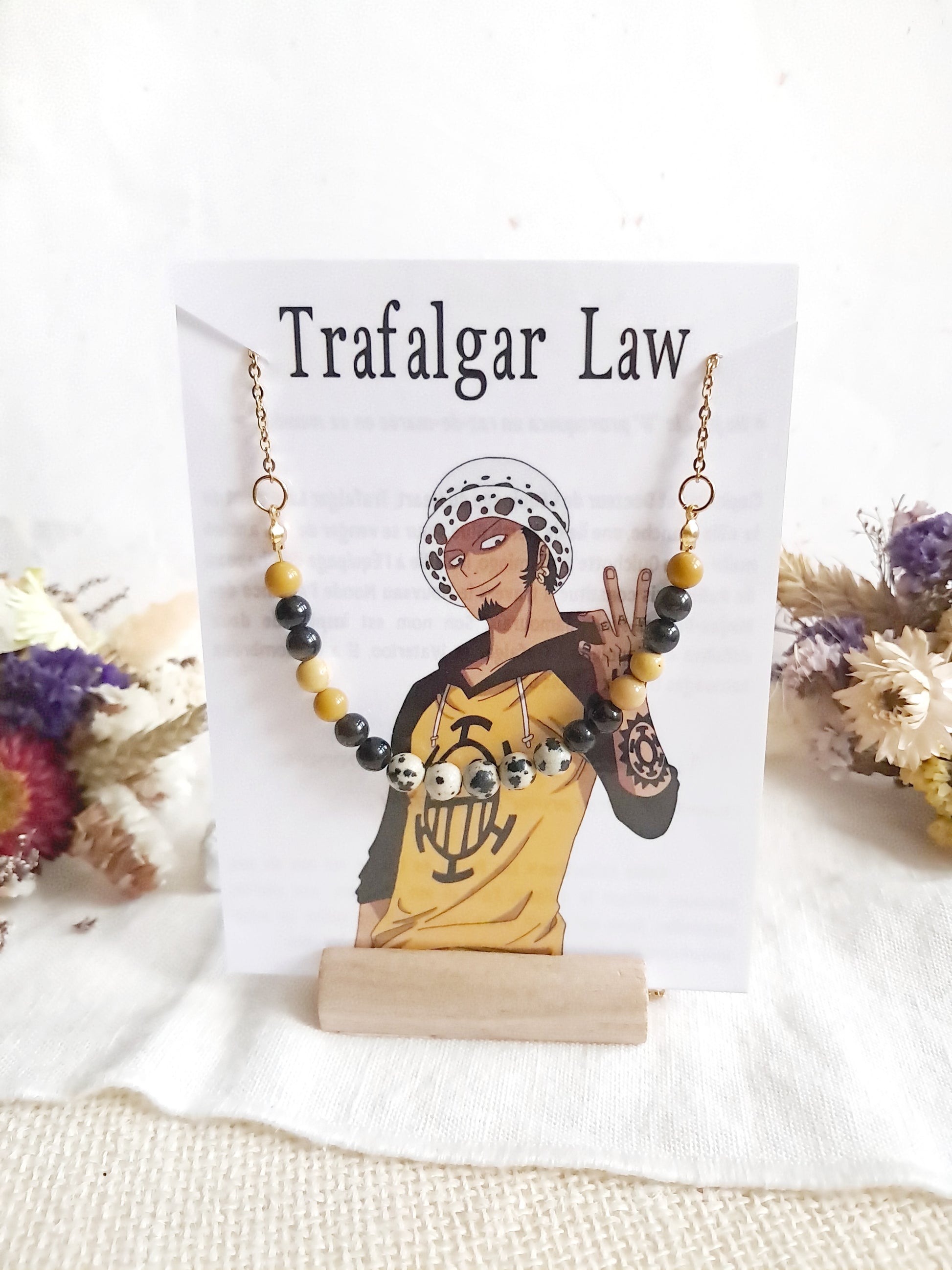 Collier Trafalgar Law en acier inoxydable et pierres naturelles