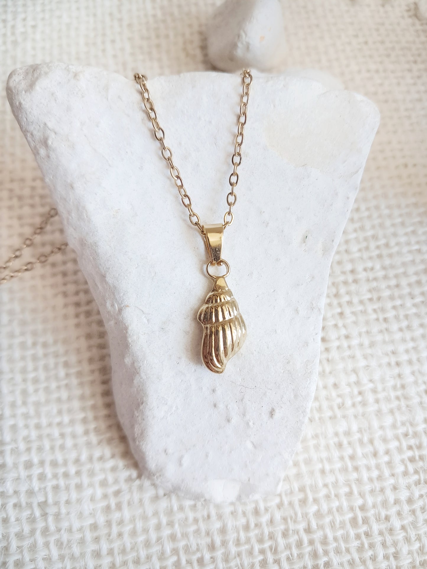 Collier pendentif coquillage en acier inoxydable doré