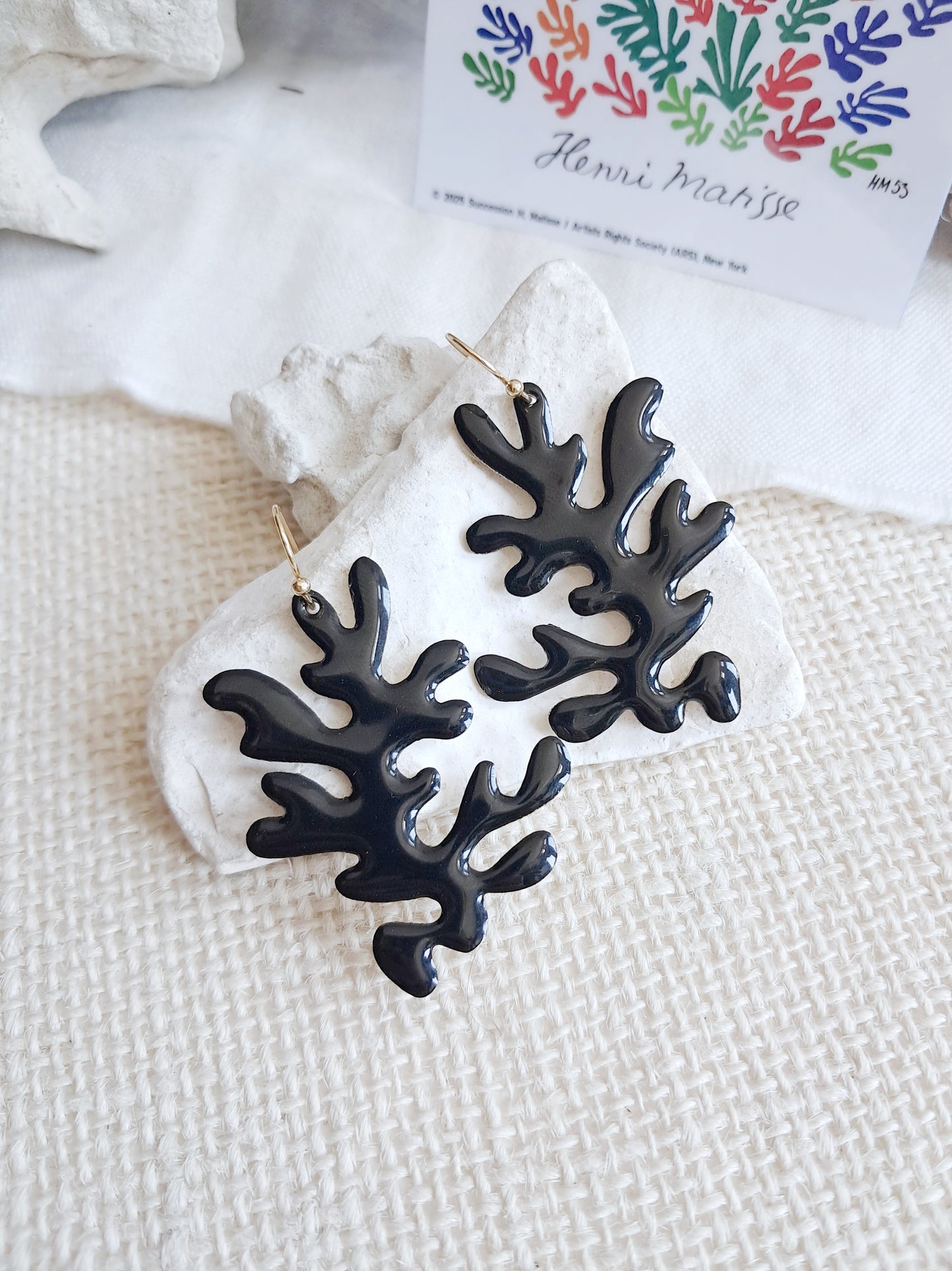 Boucles d'oreilles algues corail noir inspiration Matisse