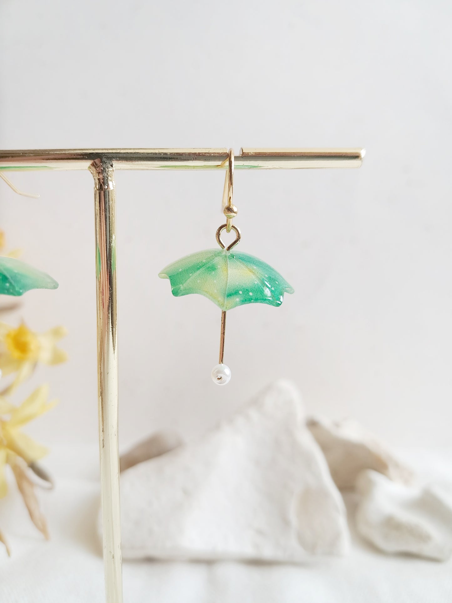 Boucles d'oreilles parapluies verts