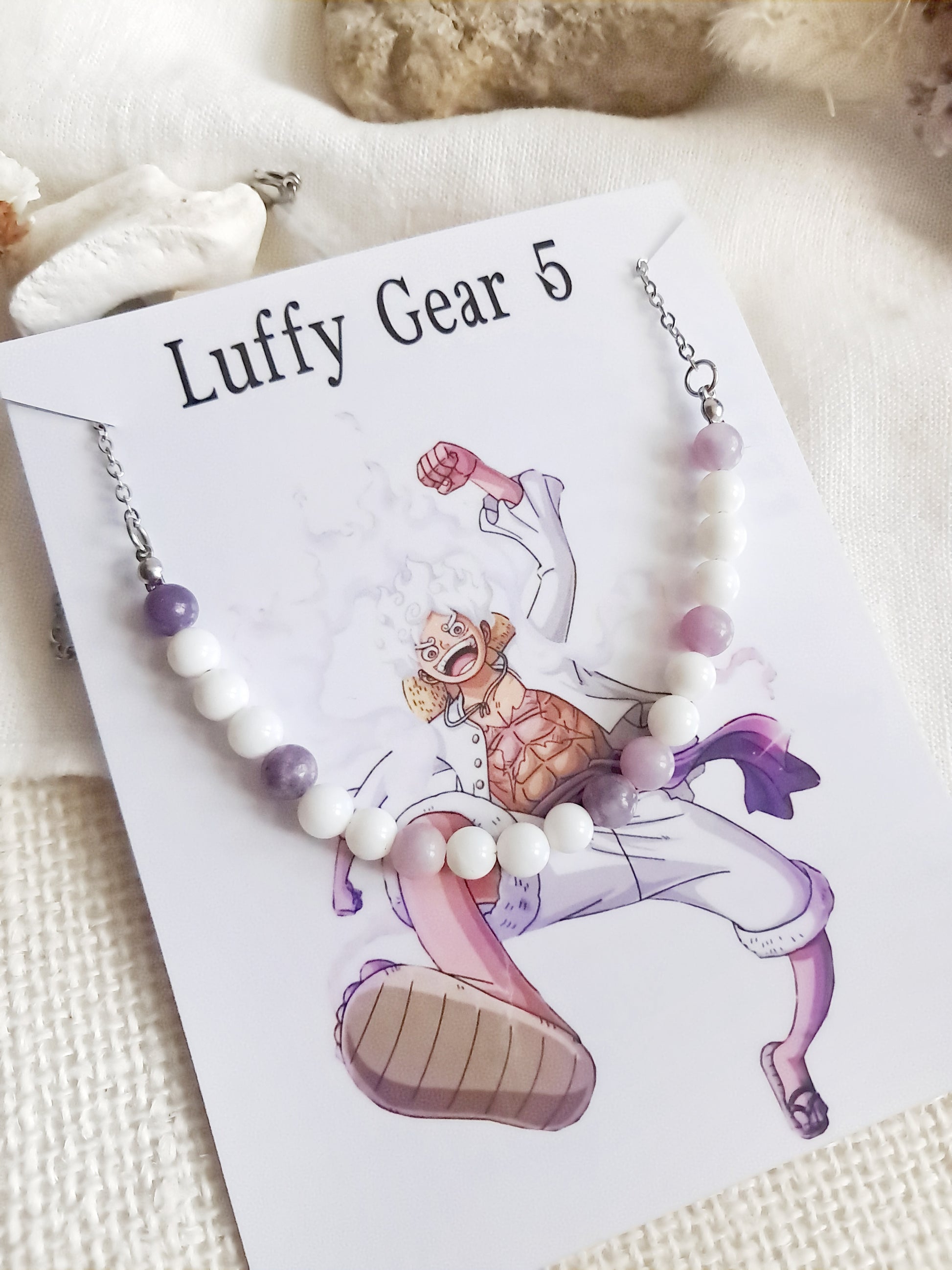 Collier Luffy Gear 5 en acier inoxydable et pierres naturelles