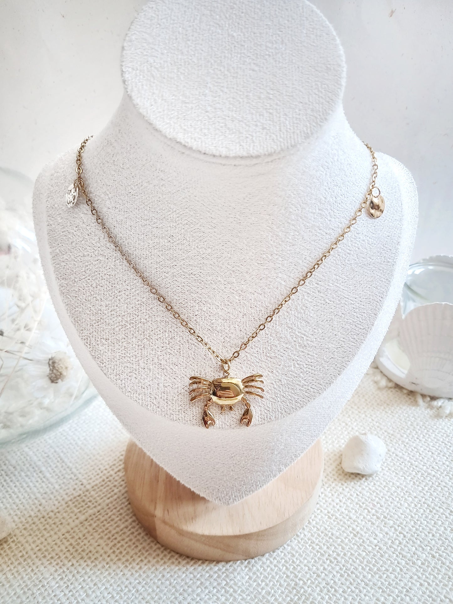 Collier crabe en acier inoxydable doré