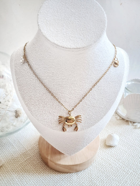 Collier crabe en acier inoxydable doré