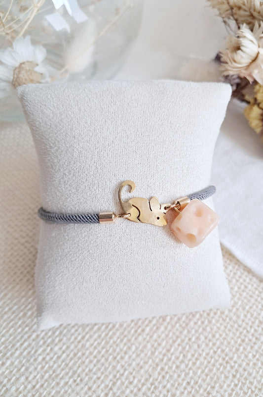 Bracelet ajustable souris et fromage en laiton et Alxa