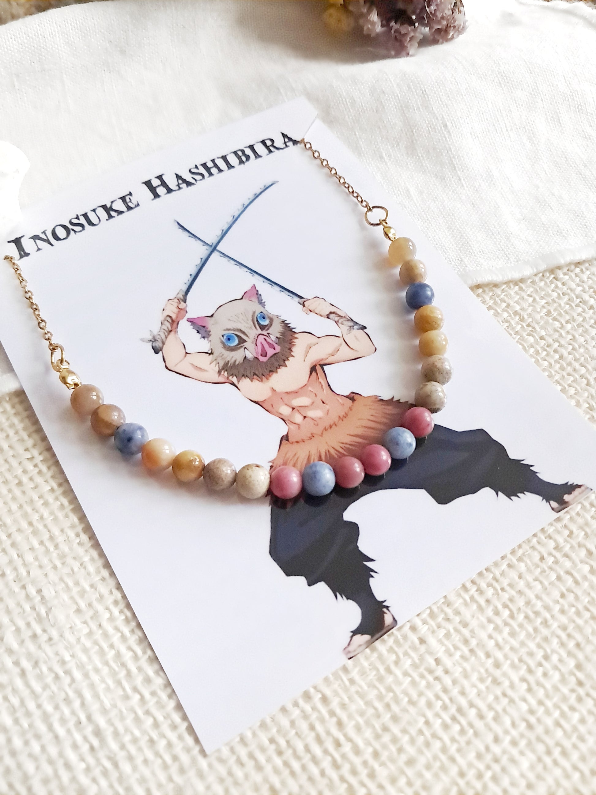 Collier Inosuke Hashibira en acier inoxydable et pierres naturelles