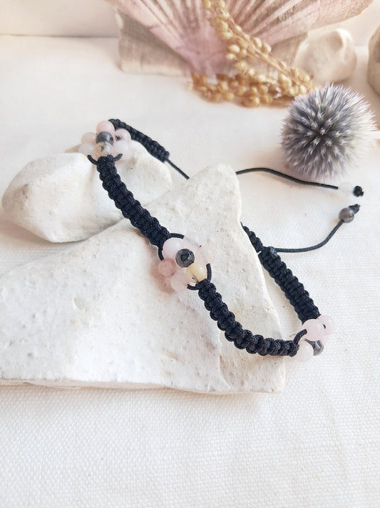 Bracelet tissage shamballa à fleurs en jaspe fleur de cerisier