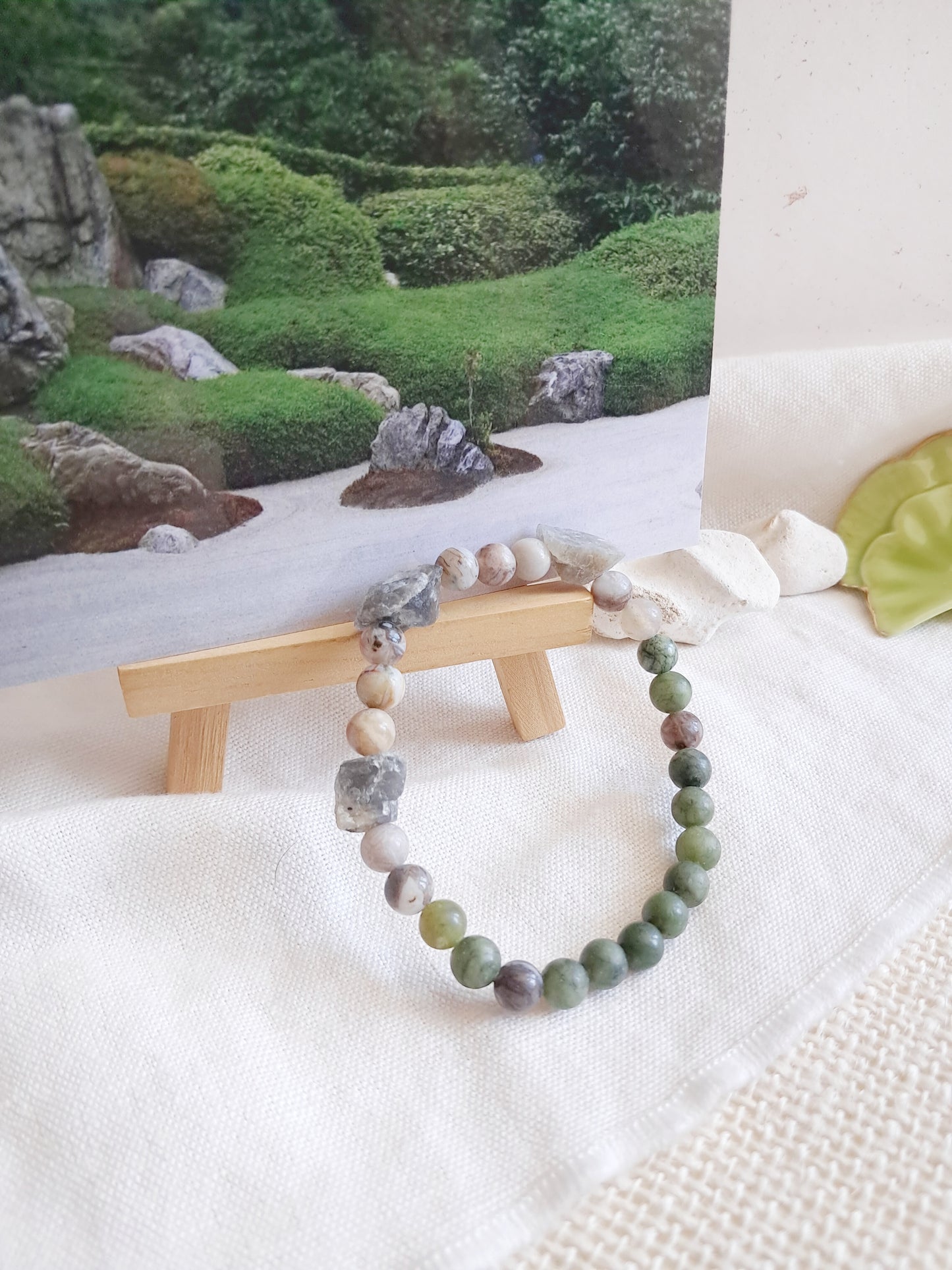 Bracelet "Jardin zen" en labradorite, jade et agate taille S