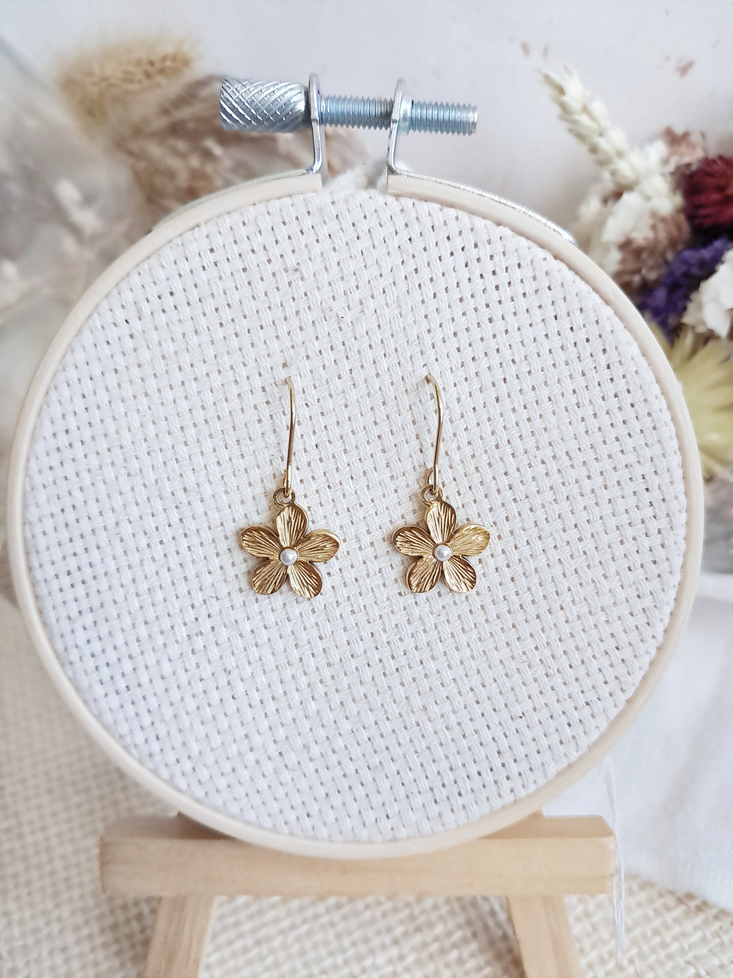 Boucles d'oreilles fleurs en acier inoxydable doré