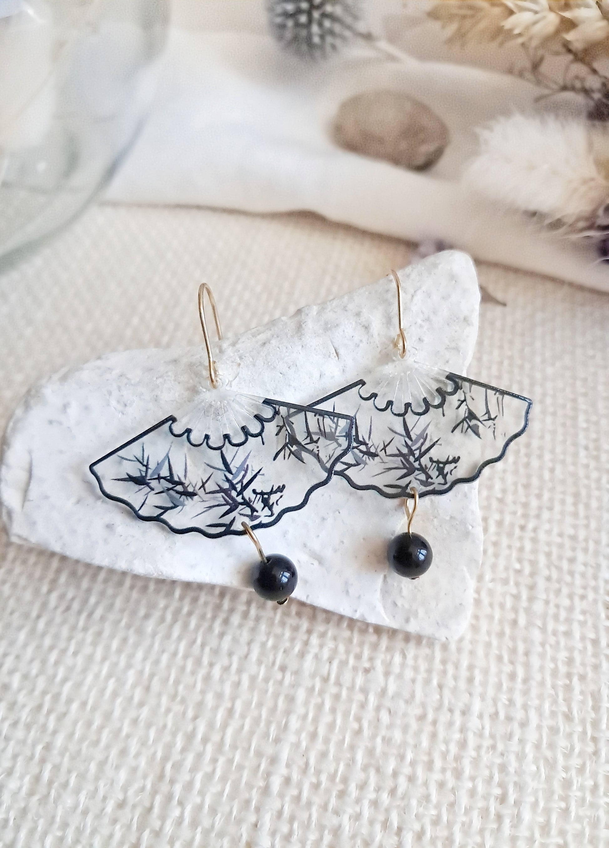 Boucles d'oreilles éventails noirs